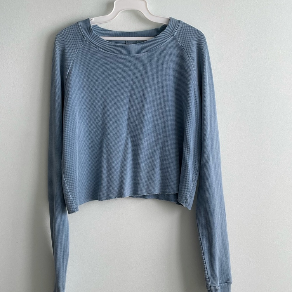Brandy Melville Blue Cropped Henley Top